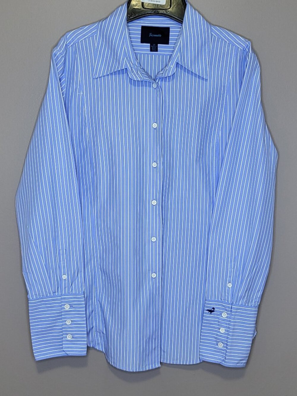 Façonnable Women’s Blue White Striped Button Down Shirt Size 10 French Designer